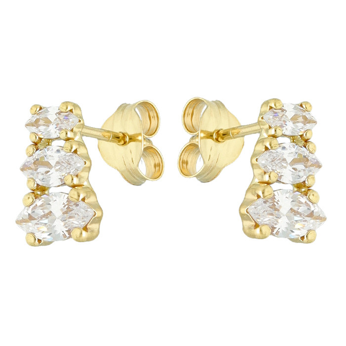 PENDIENTES EN ORO AMARILLO DE 18 QUILATES CON TRIPLE CIRCONITA TALLA MARQUISE EN DISMINUCIÓN